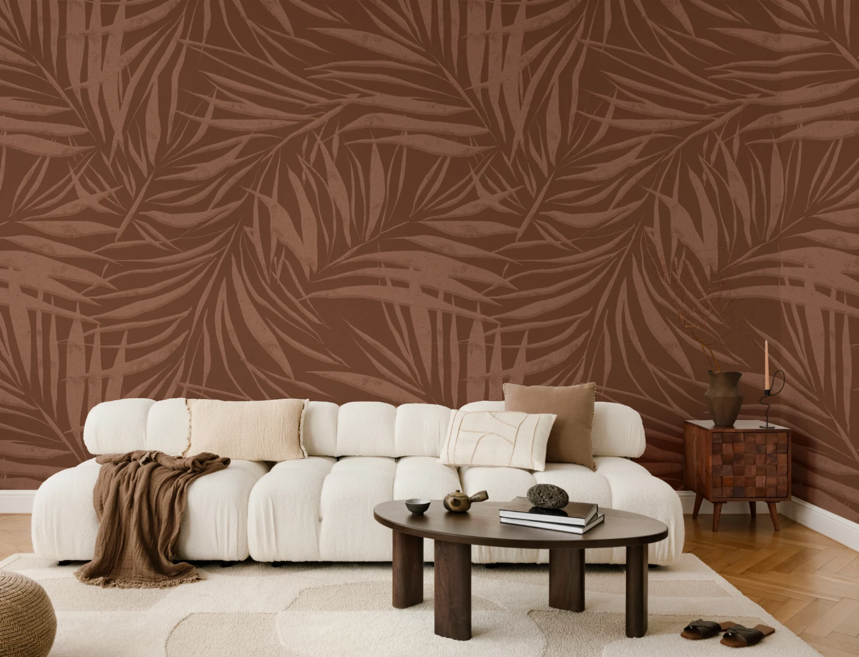 Sombra Dark Textured Palm Leaf Wall Mural in Rich Brown Tones