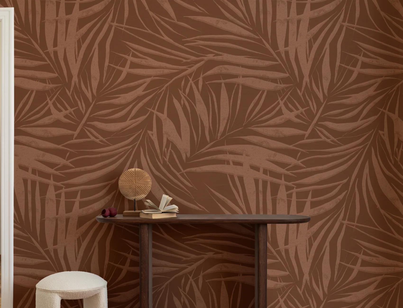 Sombra Dark Textured Palm Leaf Wall Mural in Rich Brown Tones