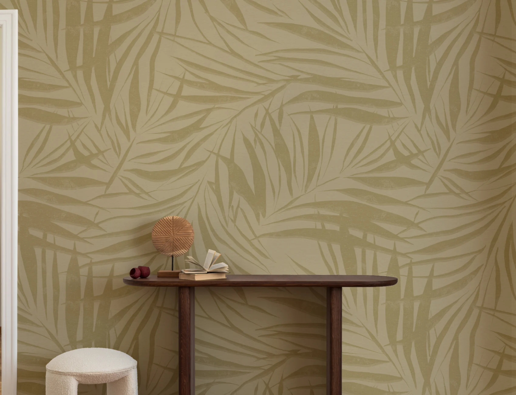 Sombra Green Subtle Palm Leaf Wall Mural with Tropical Texture