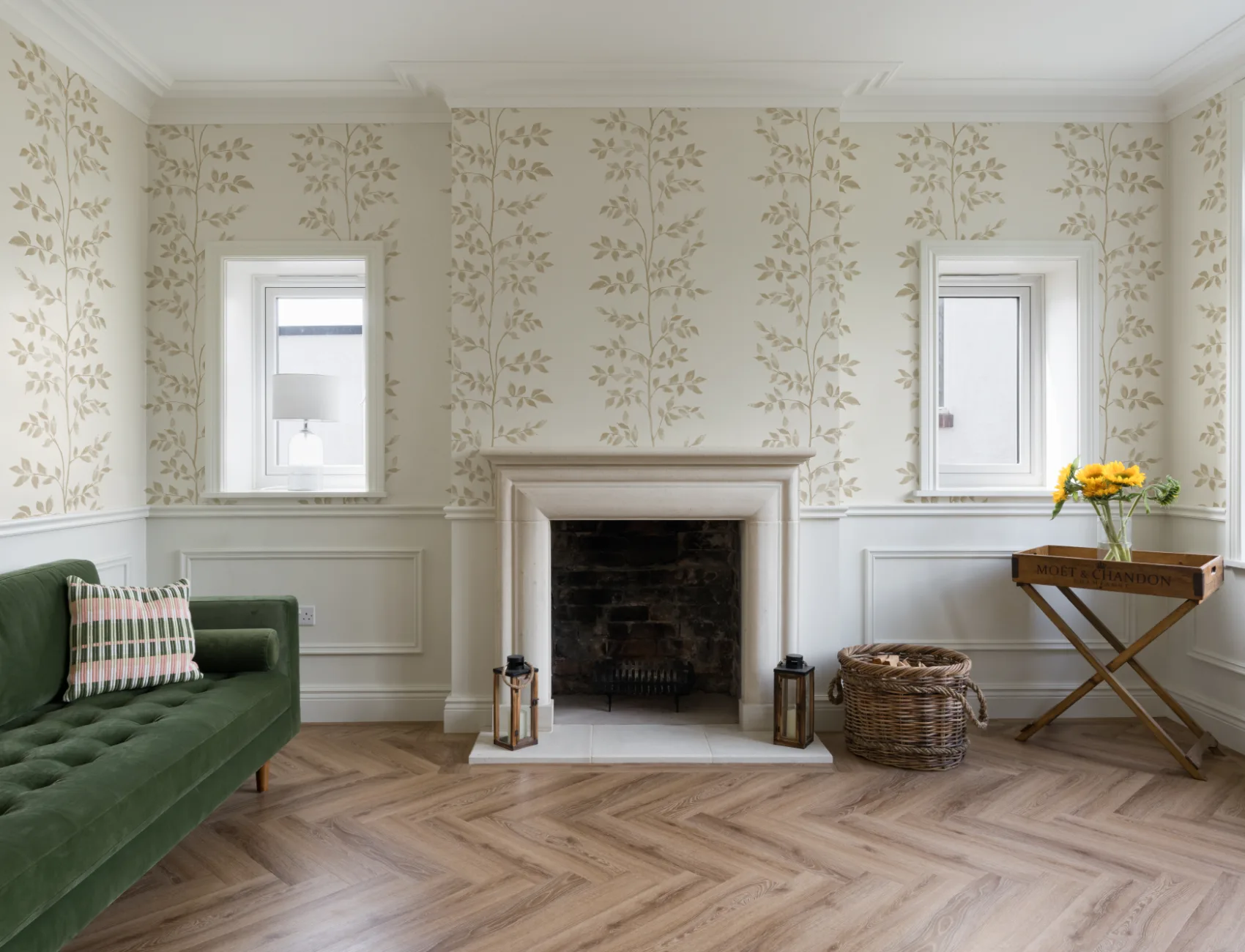 Neutral Leaf Botanical Design Mural For Serene Spaces