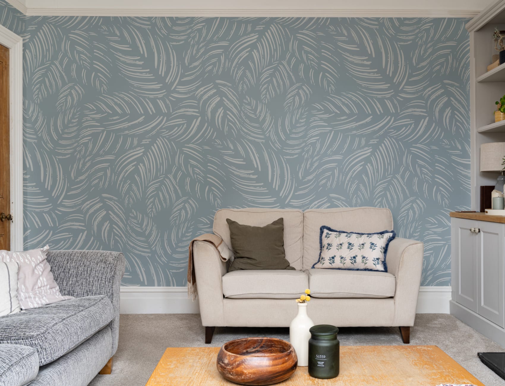 Blue Abstract Pattern Mural For A Calming Ambience