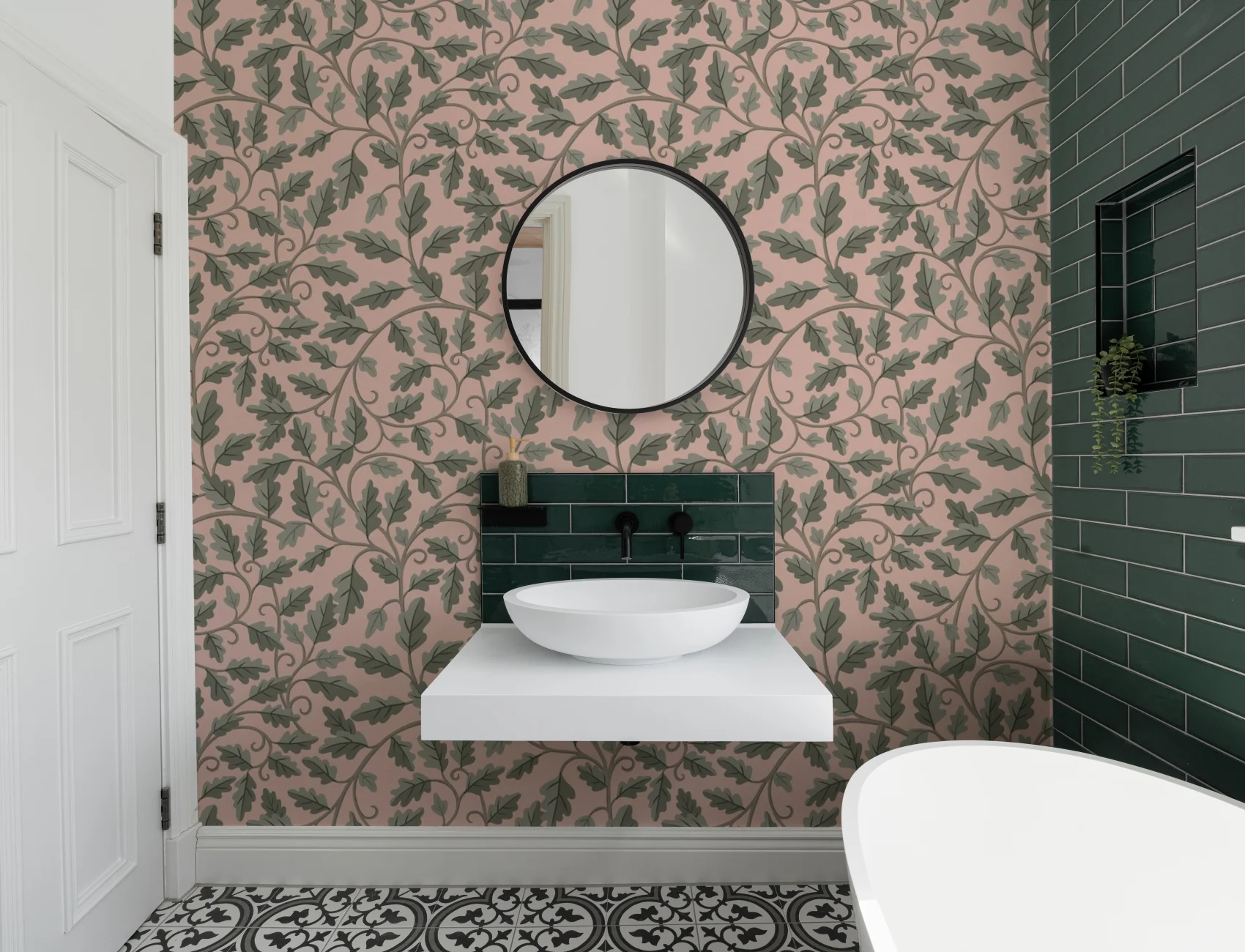 Pink Botanical Elegance Leaf Design Wallpaper Mural