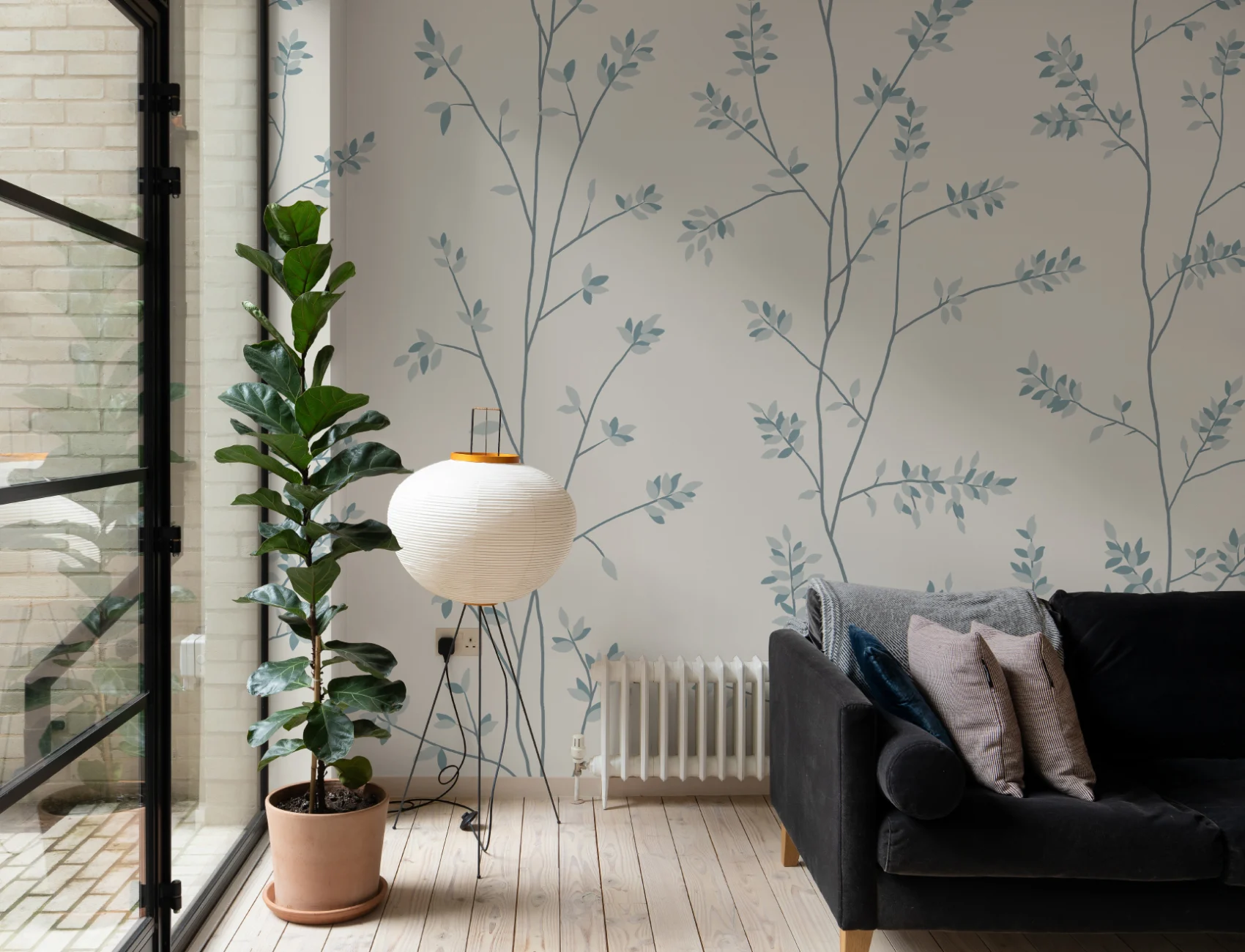 Blue Elegant Botanical Leaf Pattern Mural