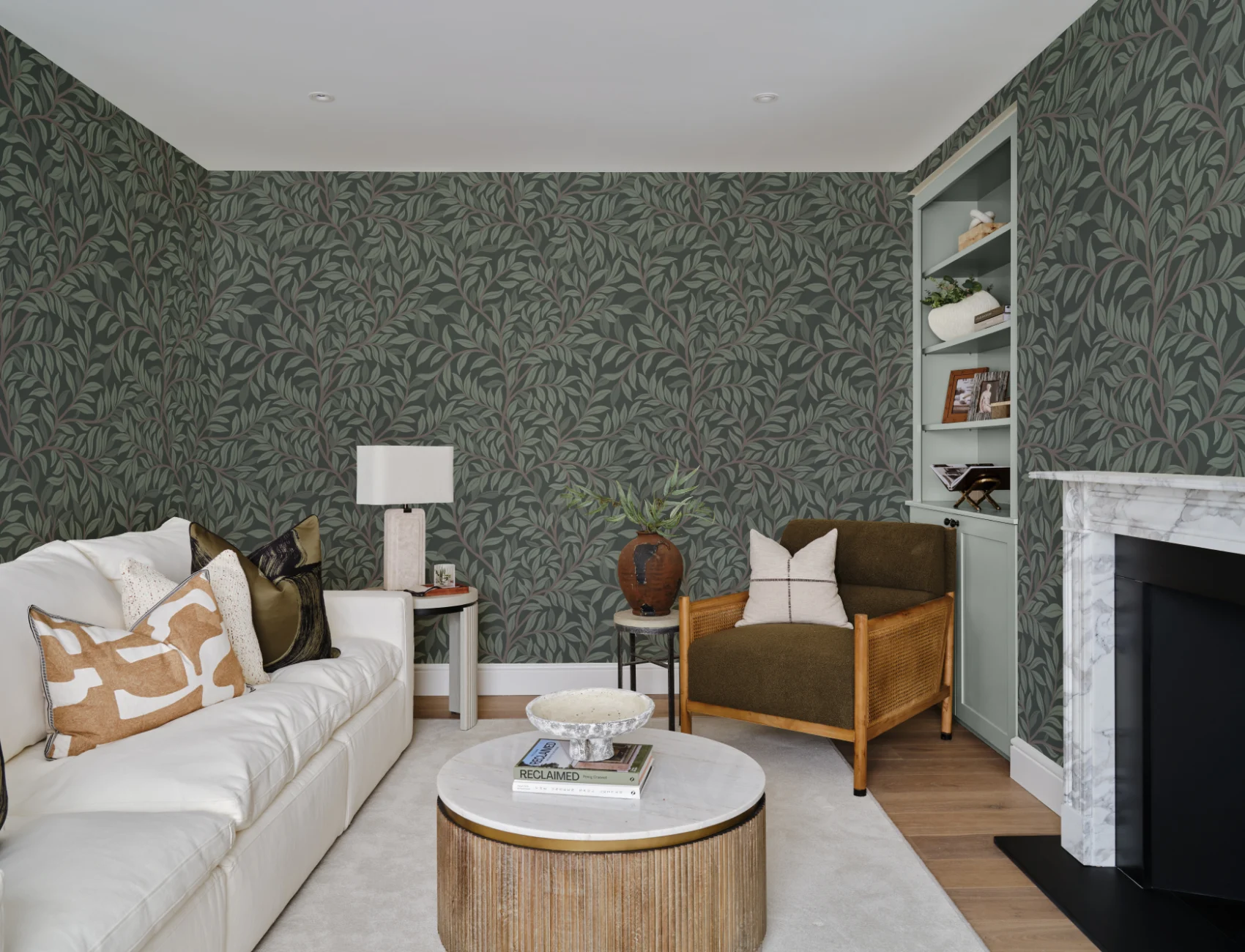 Green Botanical Pattern Mural For A Serene Atmosphere