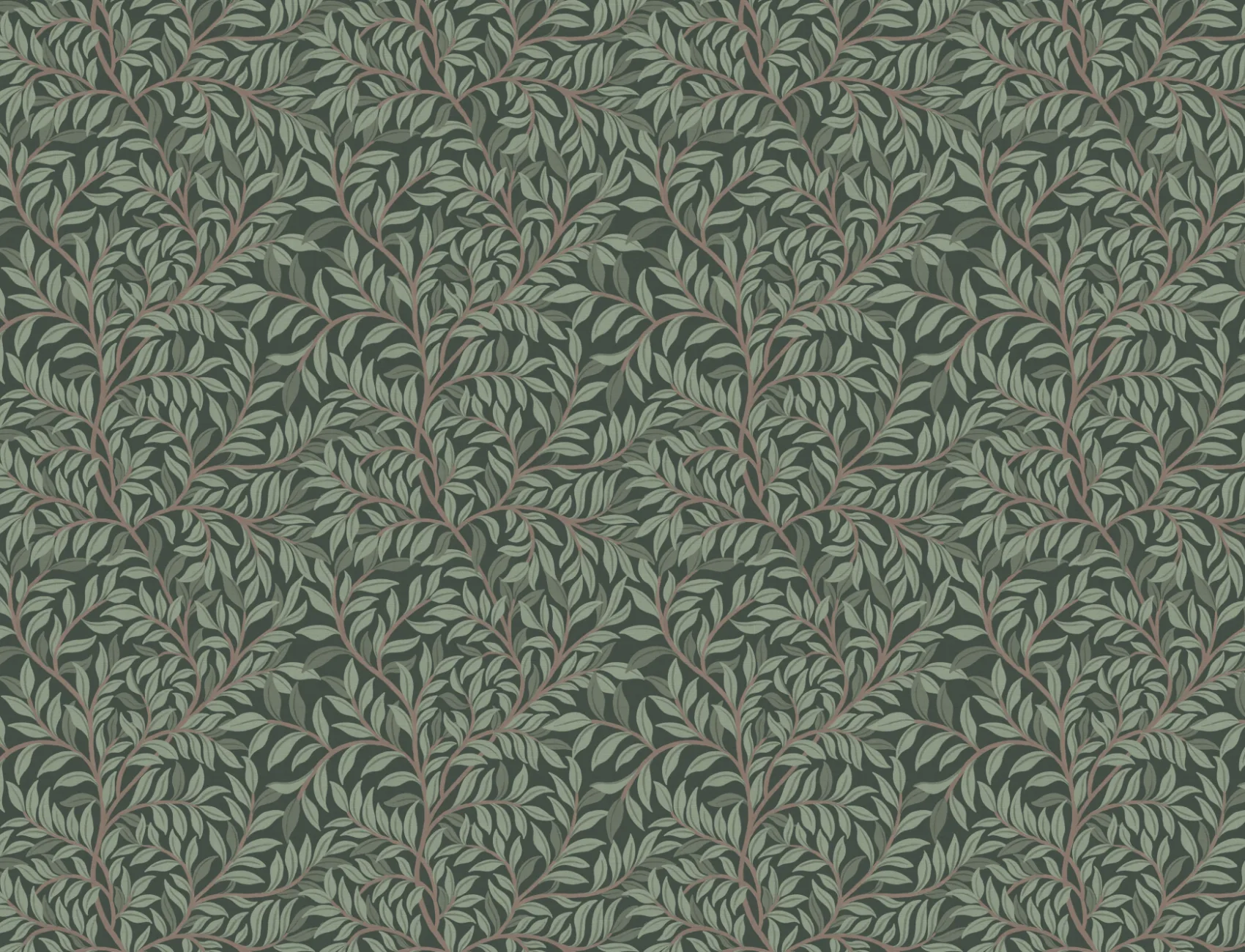 Green Botanical Pattern Mural For A Serene Atmosphere