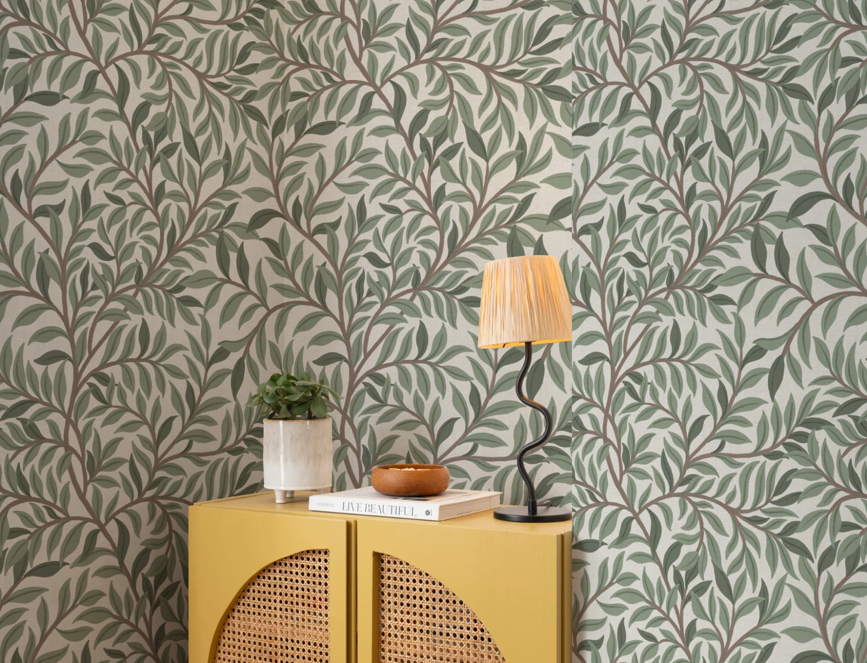 Sage Botanical Leaf Pattern Green Wallpaper Mural