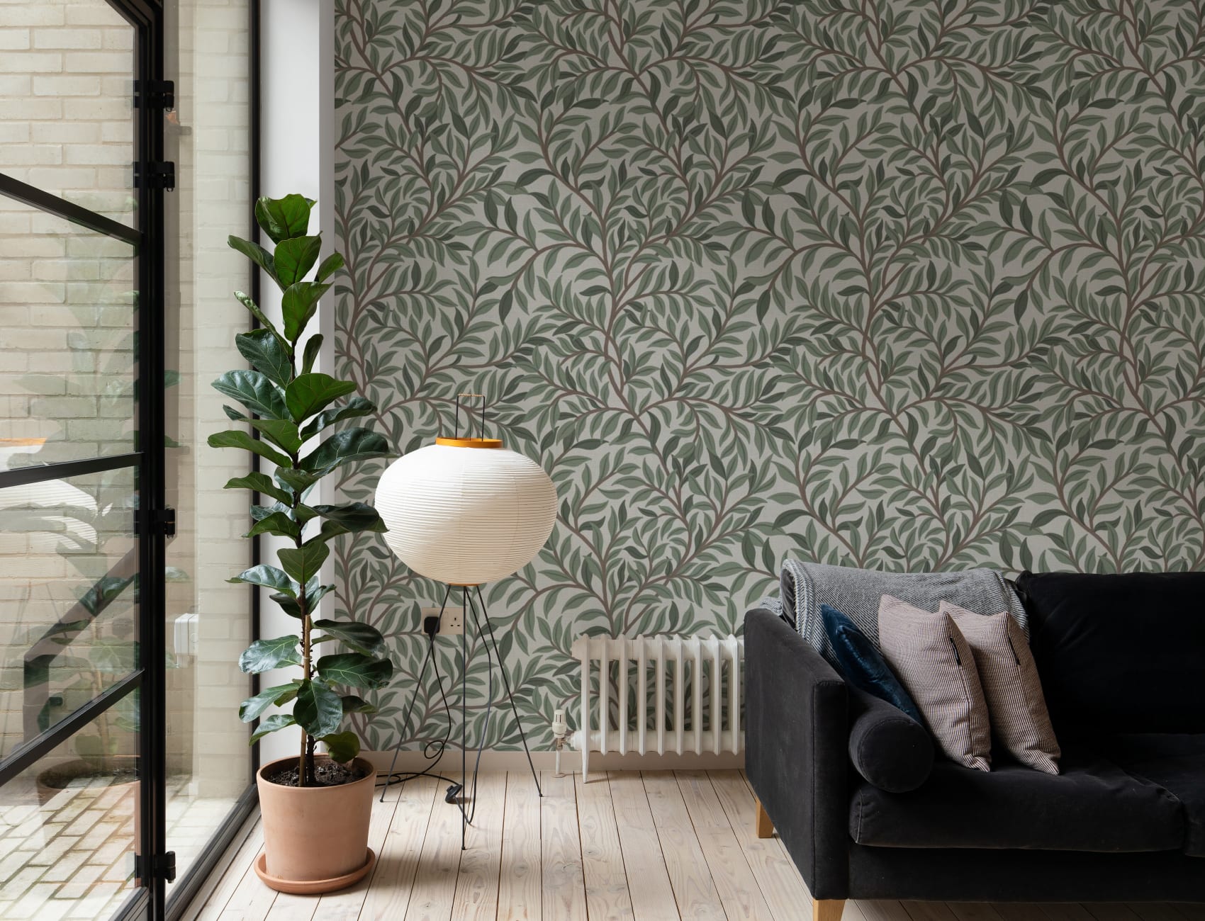 Sage Botanical Leaf Pattern Green Wallpaper Mural