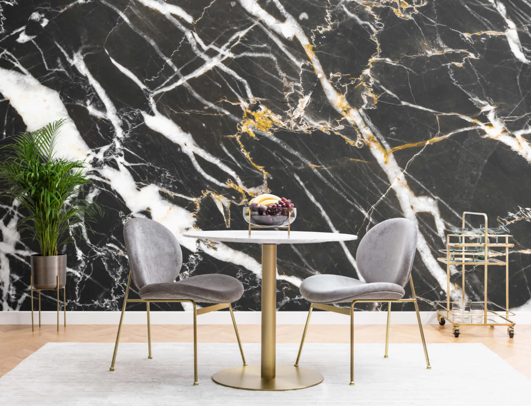 Black, White & Gold Dark Marble Effect Wallpaper Mural