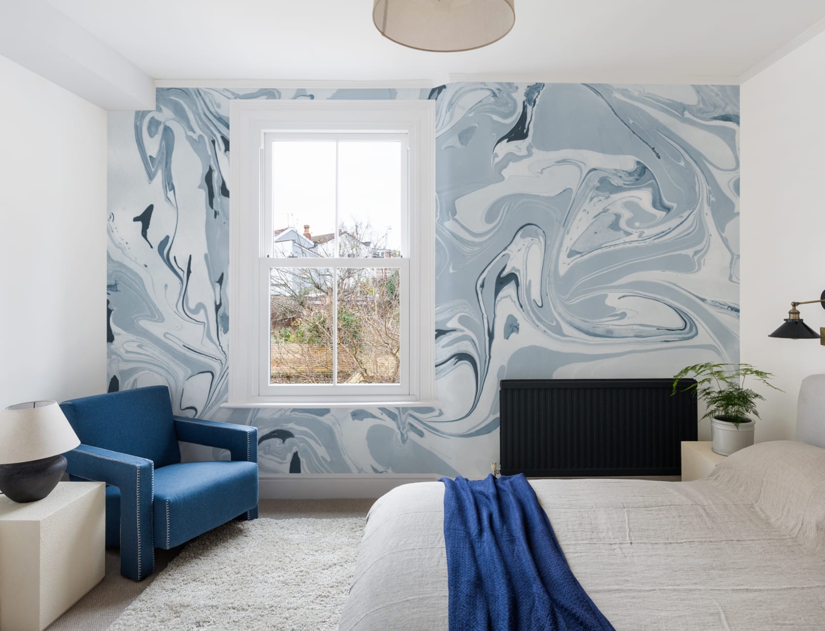 Mural de papel de parede marmoreado Drift Blue