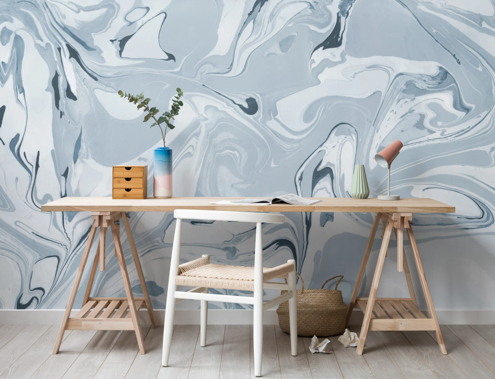 Mural de papel de parede marmoreado Drift Blue
