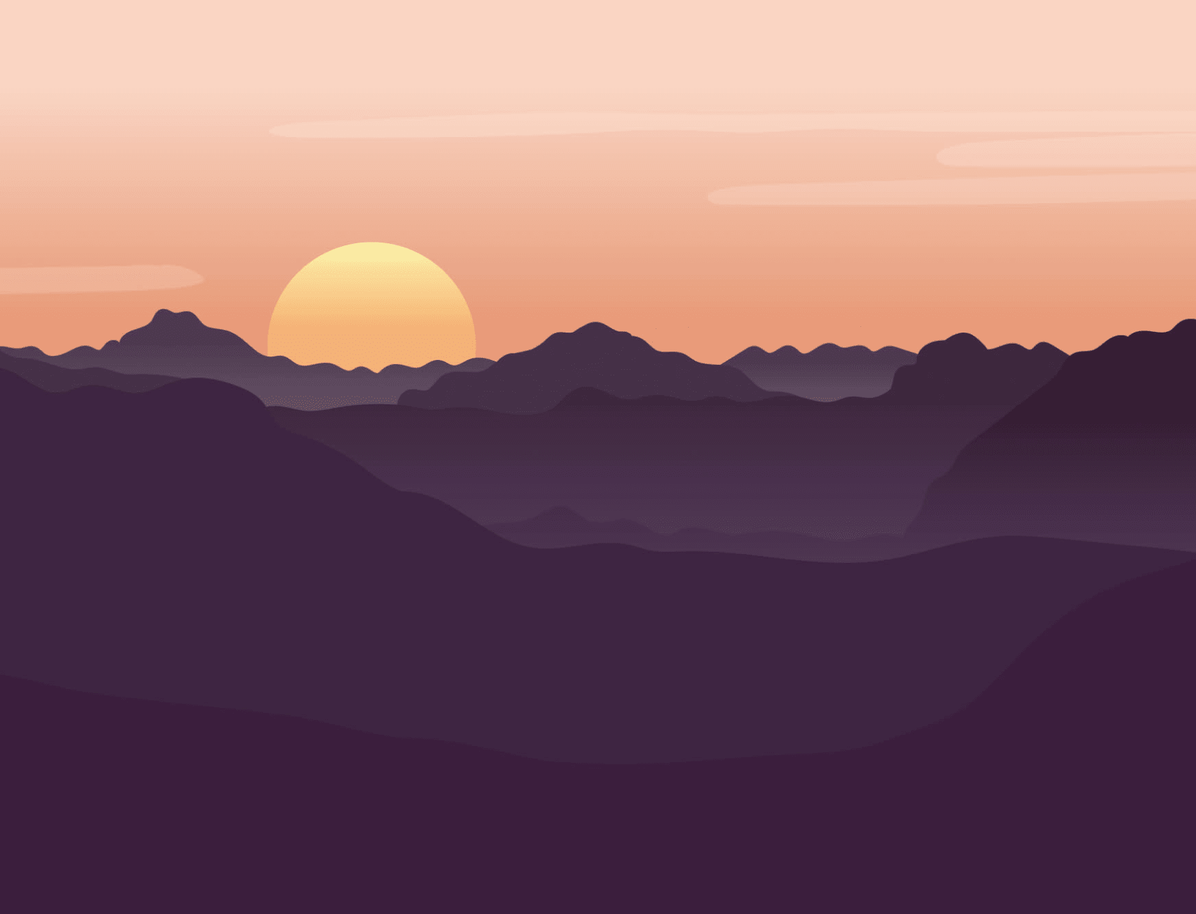 Red Illustrated Landscape Sunset Wallpaper Mural