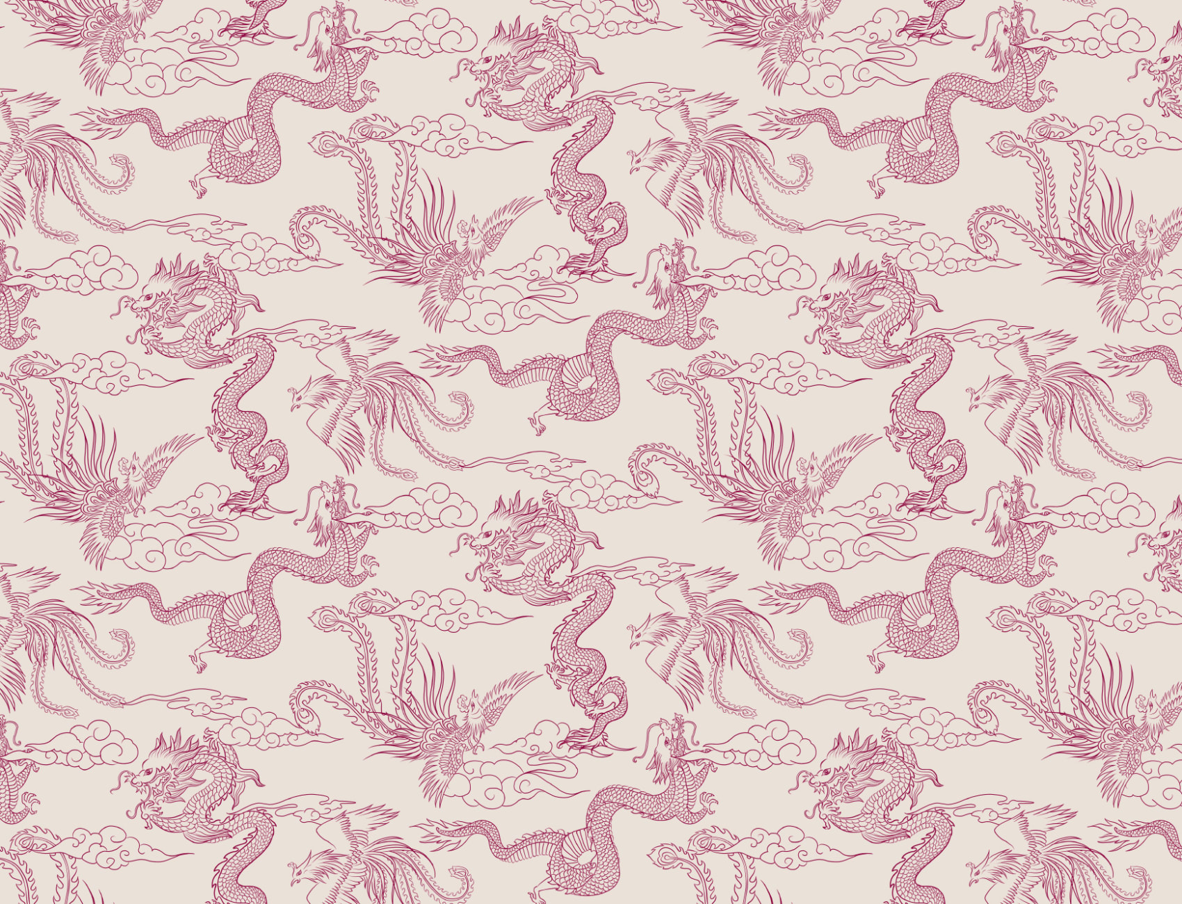 Papel de parede do contorno do dragão chinês e da fénix Raspberry
