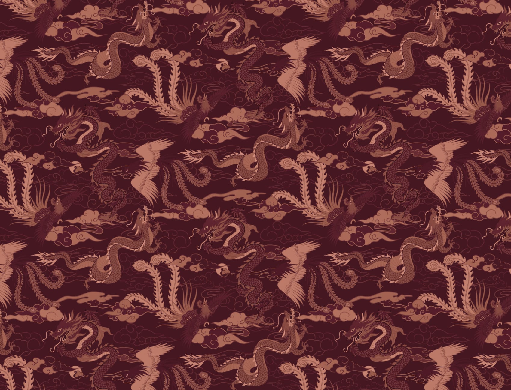 Red Chinese Dragon and Phoenix Wallpaper