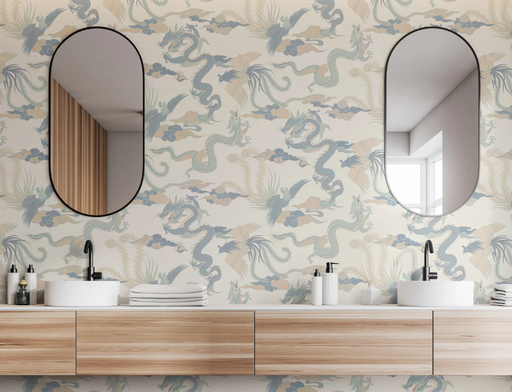 Papel de parede do Dragão Chinês Azul e da Fénix