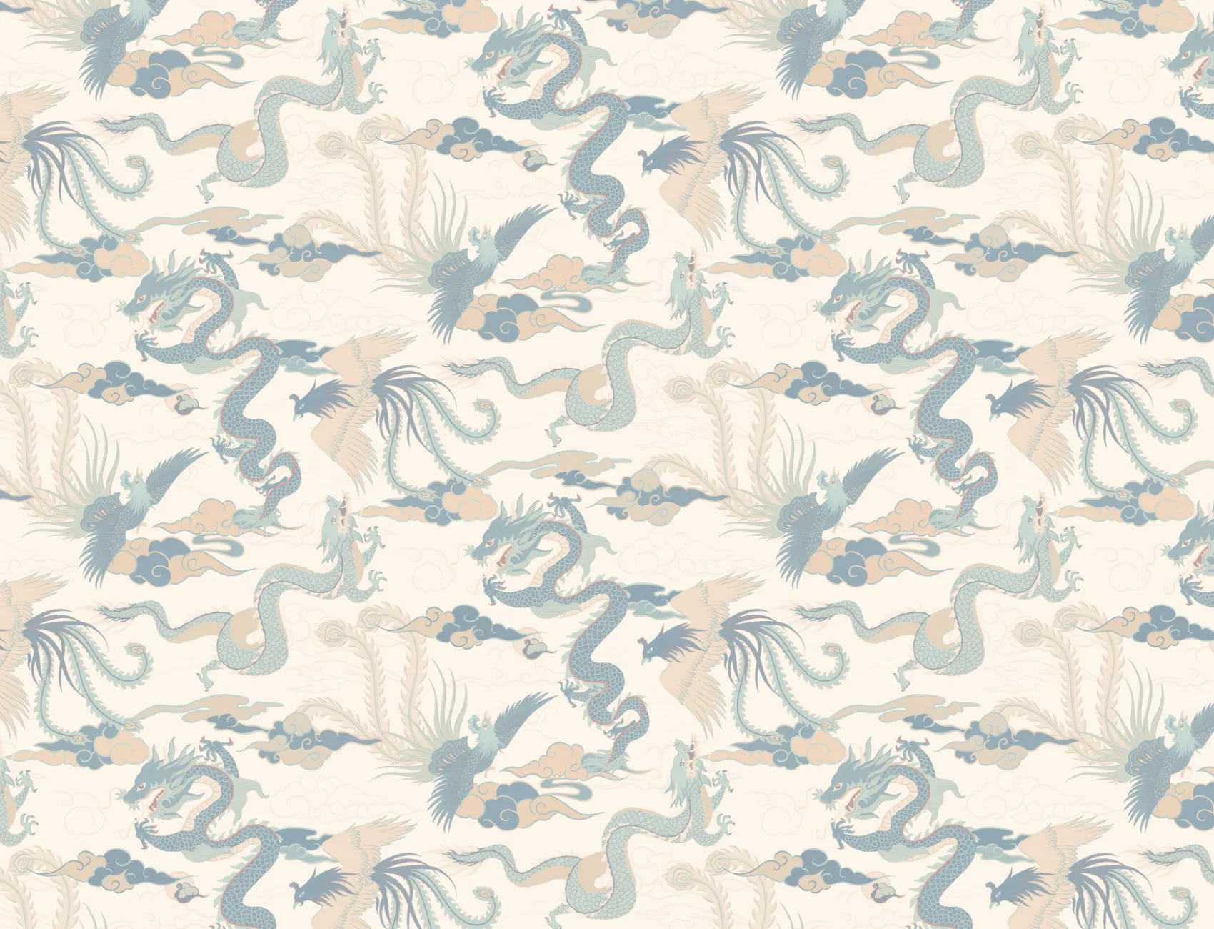 Papel de parede do Dragão Chinês Azul e da Fénix