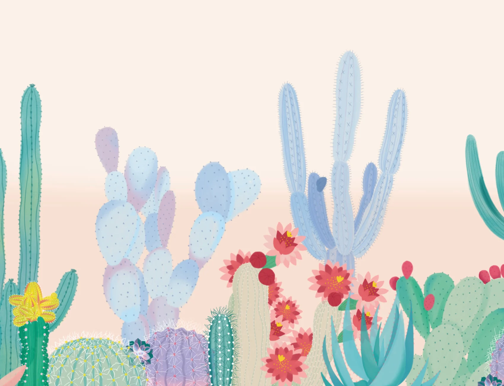 Colourful Cute Cactus Wallpaper Mural