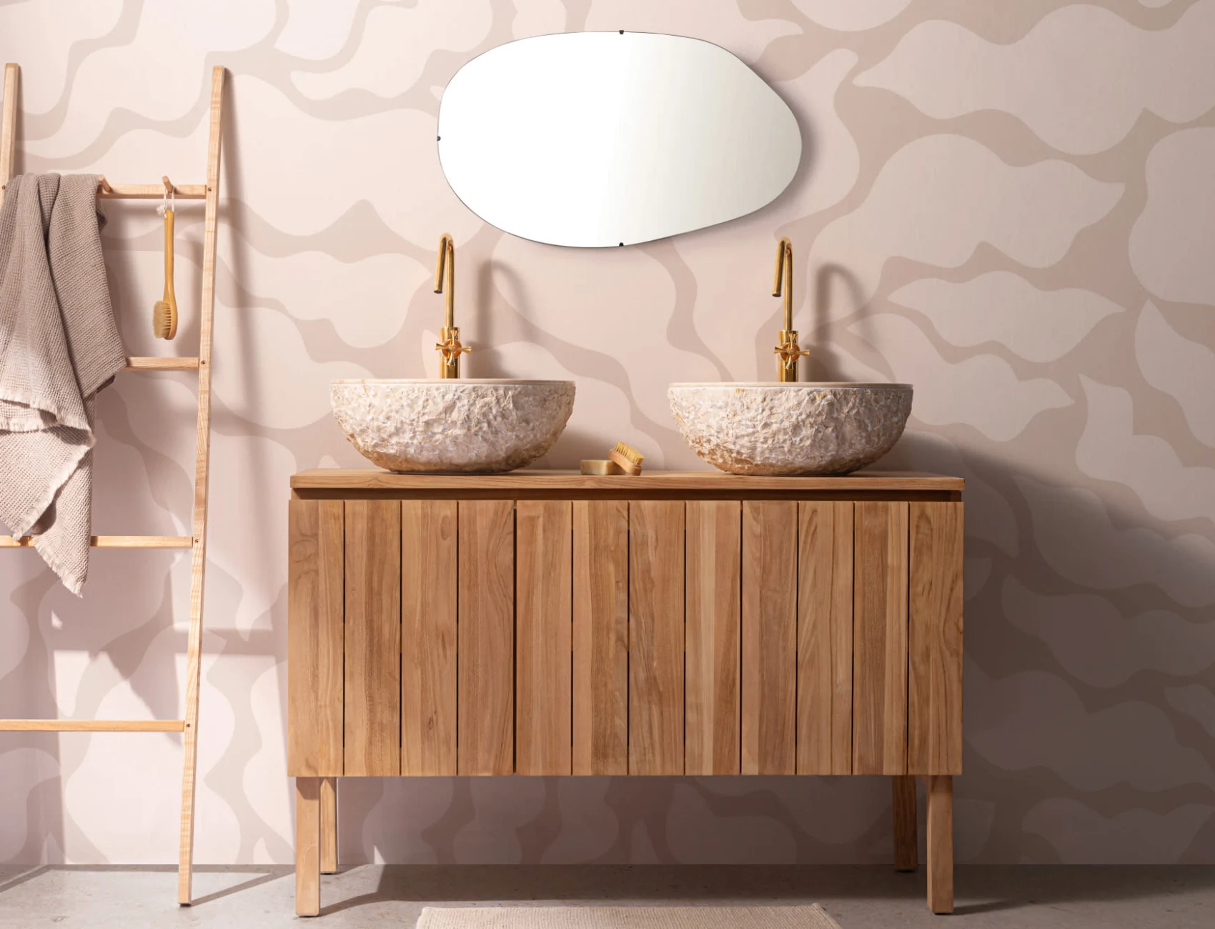 Abstrakte botanische Fototapete in Creme und Beige