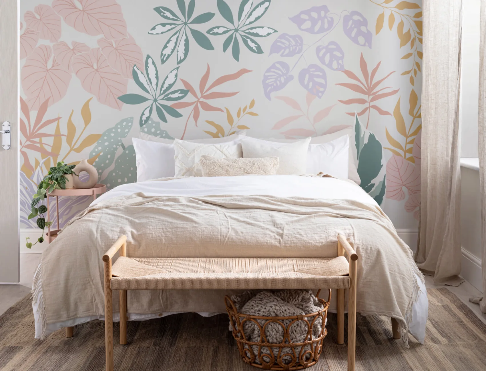 Pastel Kleurrijke Moderne Botanische Planten Behang Muurschildering