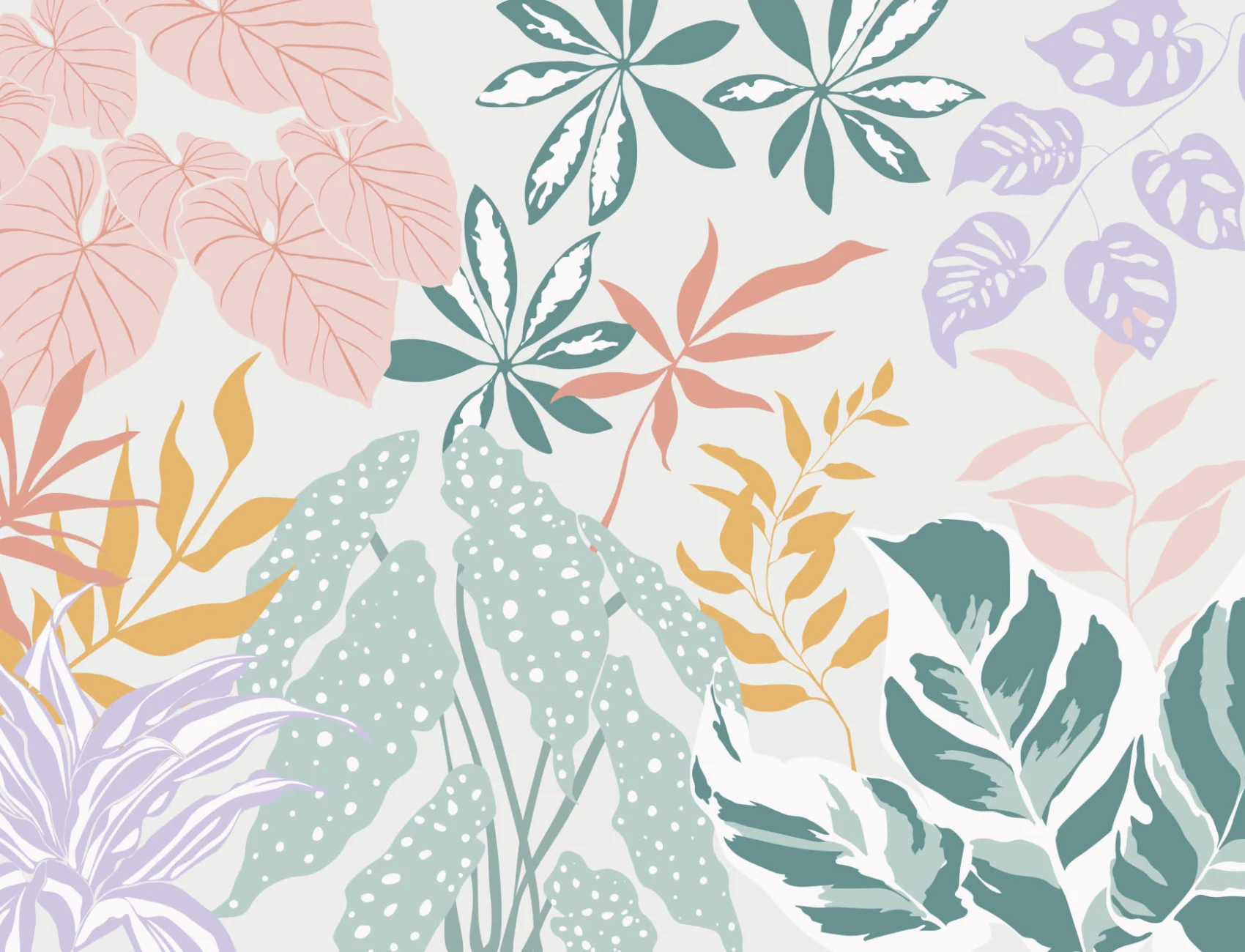 Pastel Kleurrijke Moderne Botanische Planten Behang Muurschildering