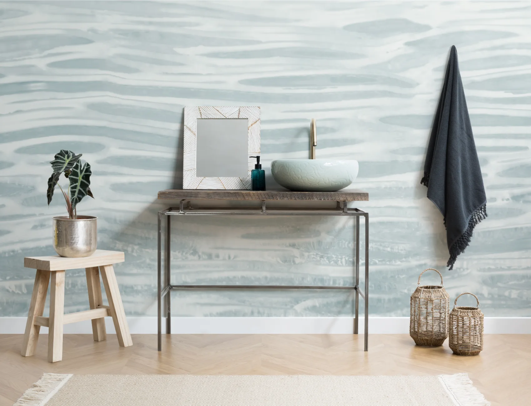 Blue Ocean Waves Effect Wallpaper Mural