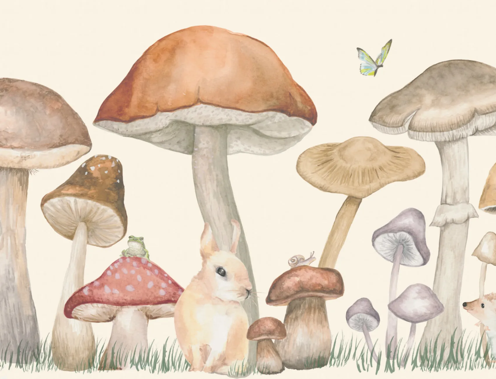 Papel Pintado Setas y Animales del Bosque en Beige