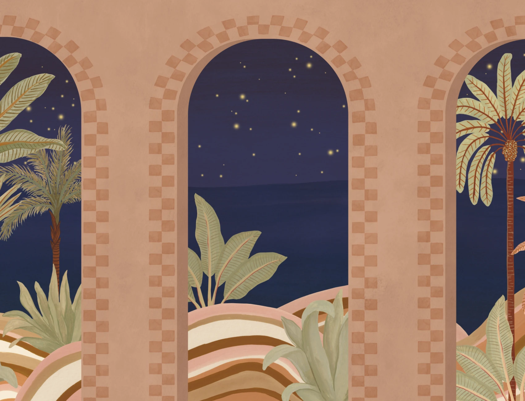 Dark Mediterranean Arch Scenic Mural