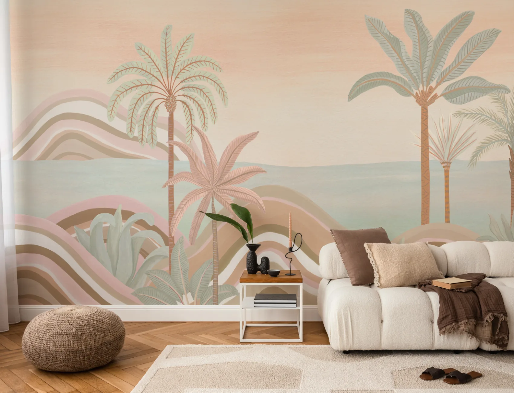 Pastel Tropical Landscape Mural