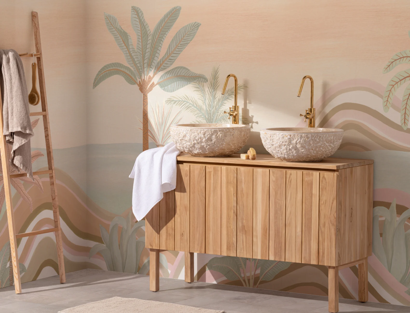 Pastel Tropical Landscape Mural
