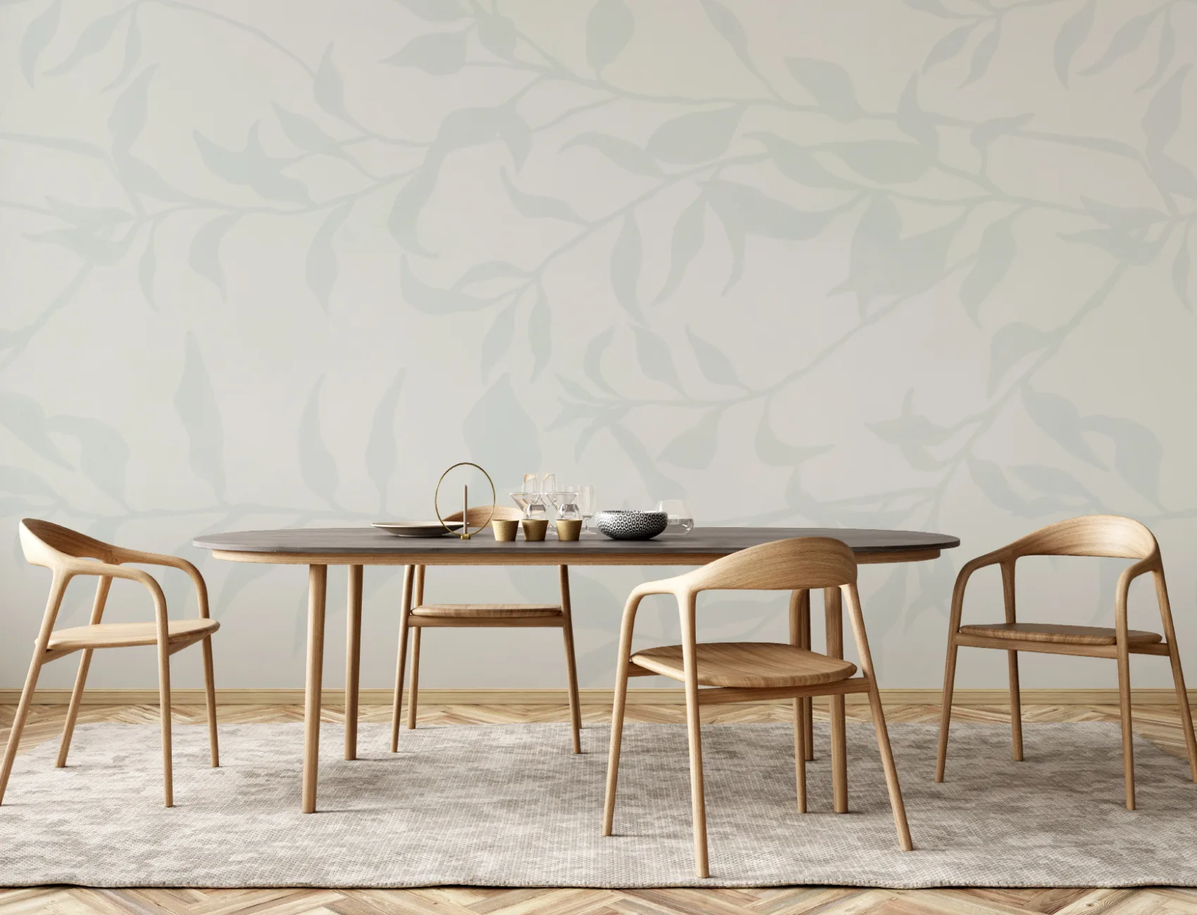 Blue Olive Tree Branch Mural