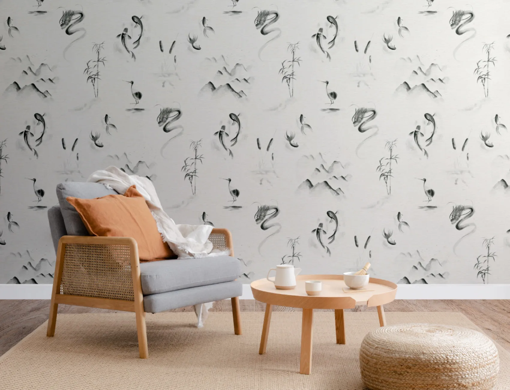 Traditional Chinese Monochrome Pattern Wallpaper Mural