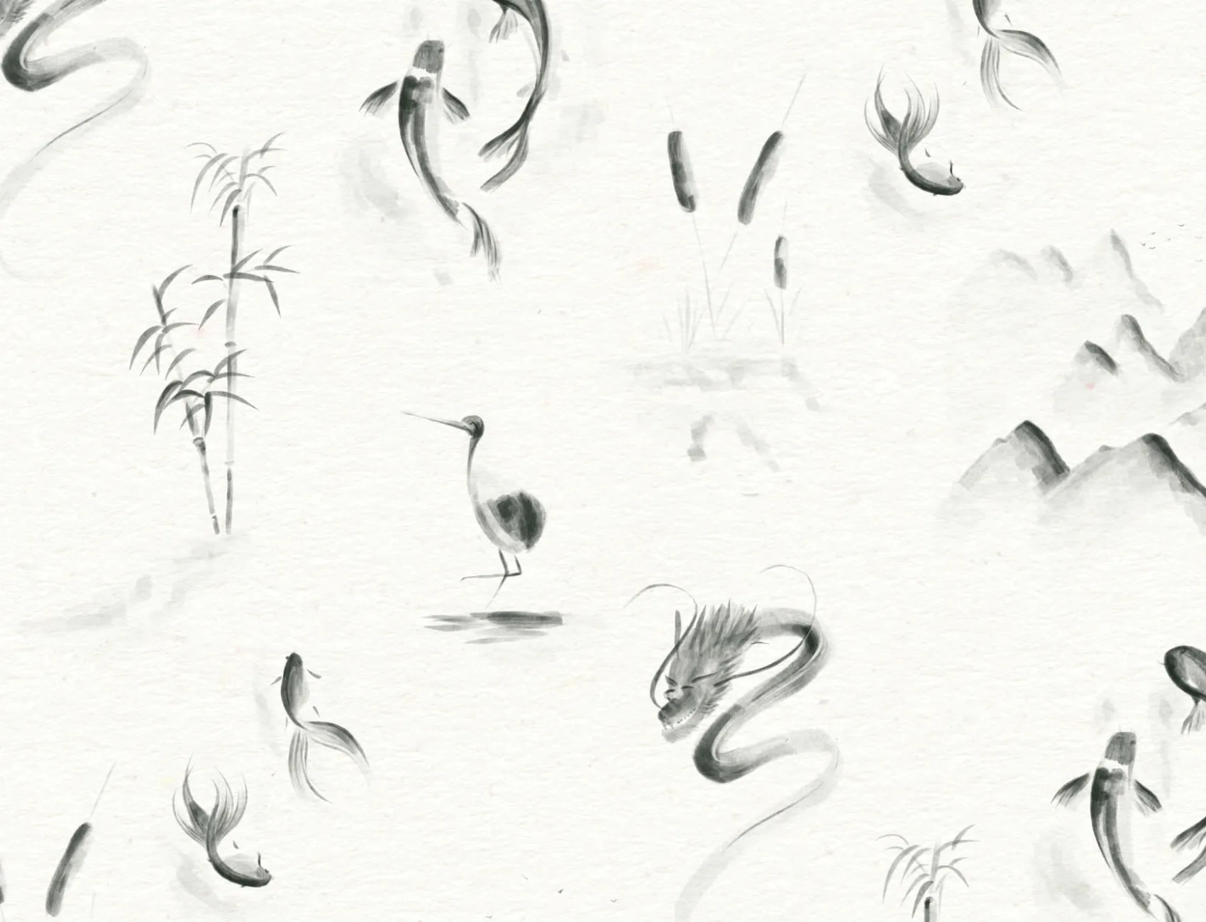 Traditional Chinese Monochrome Pattern Wallpaper Mural