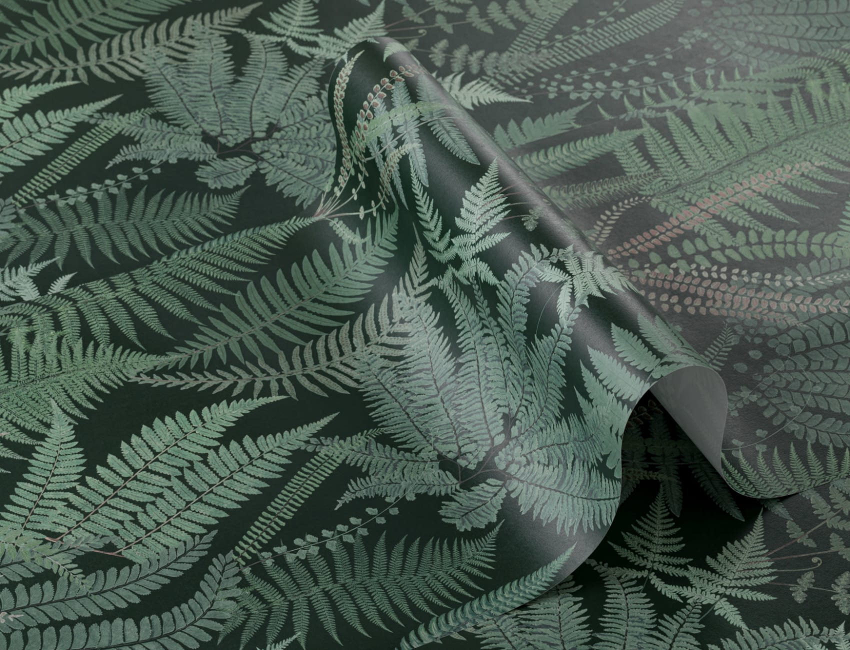 Dark Green Vintage Fern Illustrations Repeat Pattern Wallpaper
