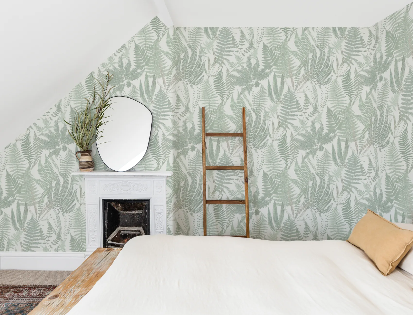 Green Vintage Fern Leaf Illustrations Repeat Pattern Wallpaper