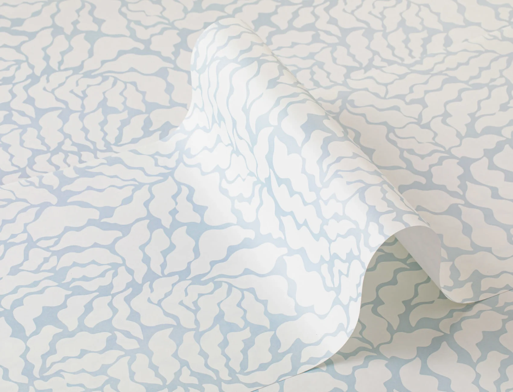 Sky Blue and Cream Abstract Botanical Repeat Pattern Wallpaper