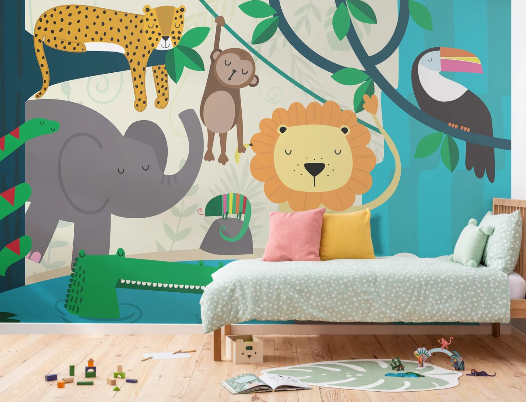 Mural de papel de parede dos amigos da selva