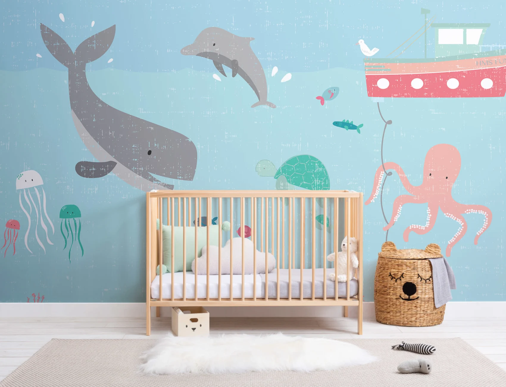 Kids Cute Sea Creatures Wallpaper Mural