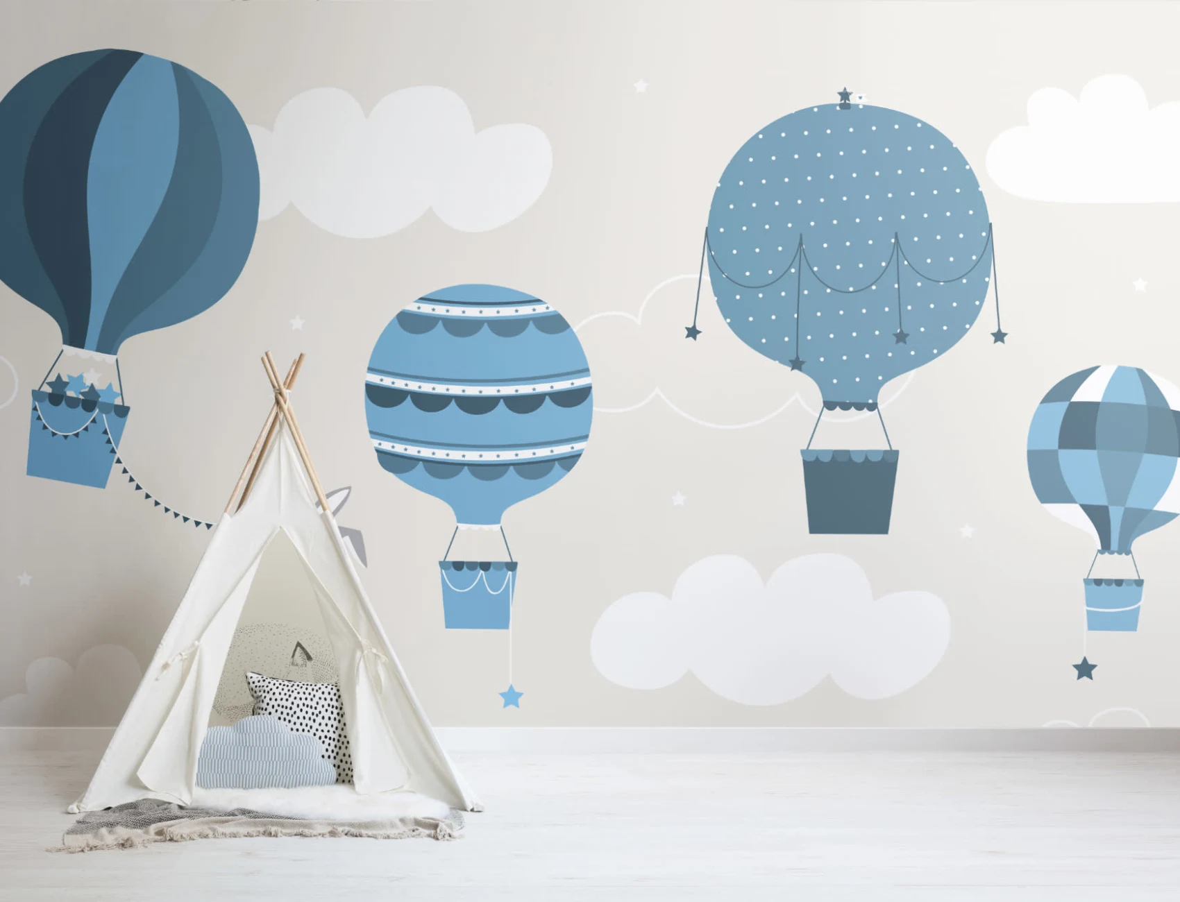 Kids Blue Bunny & Balloons Wallpaper Mural