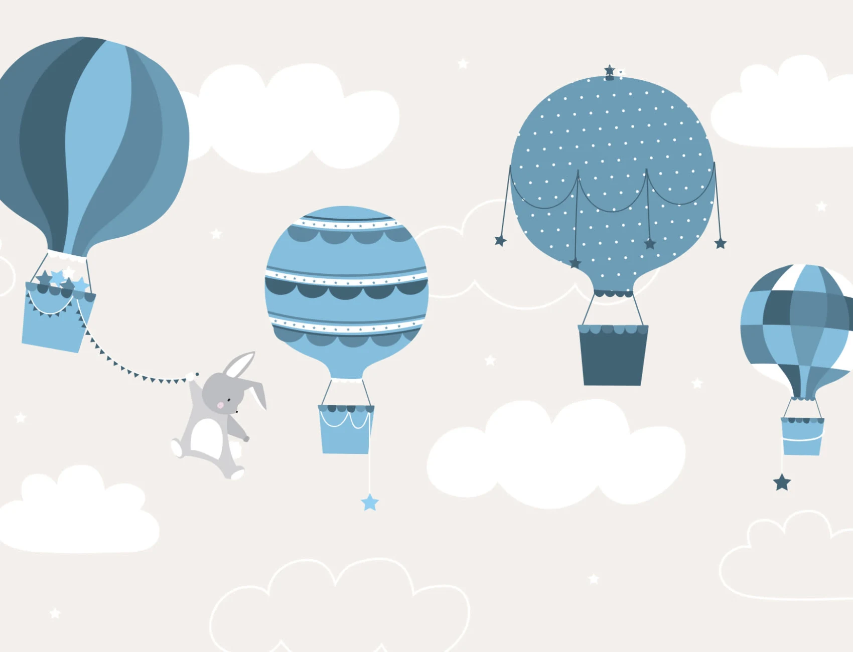 Kids Blue Bunny & Balloons Wallpaper Mural