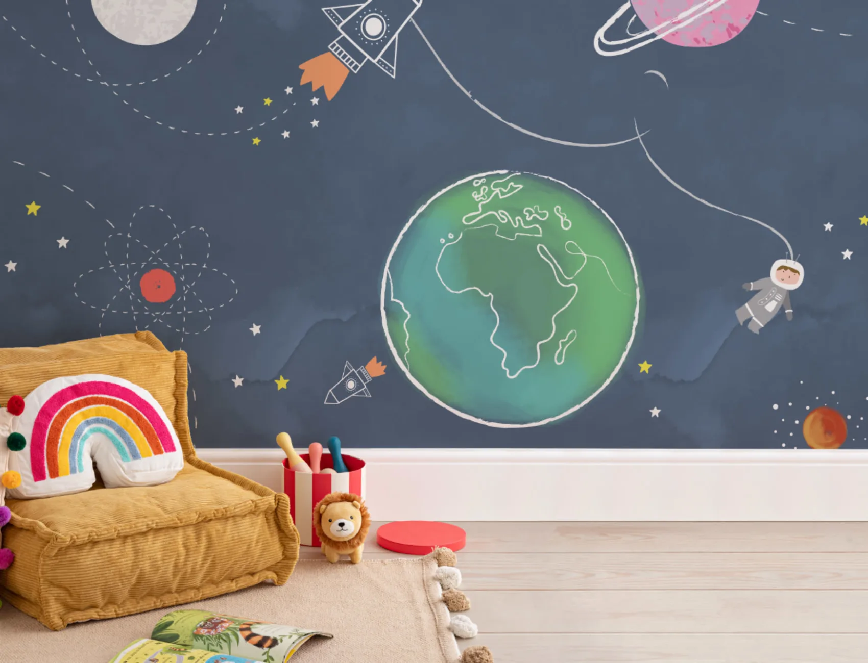 Kids Cartoon Space Rocket Wallpaper Mural