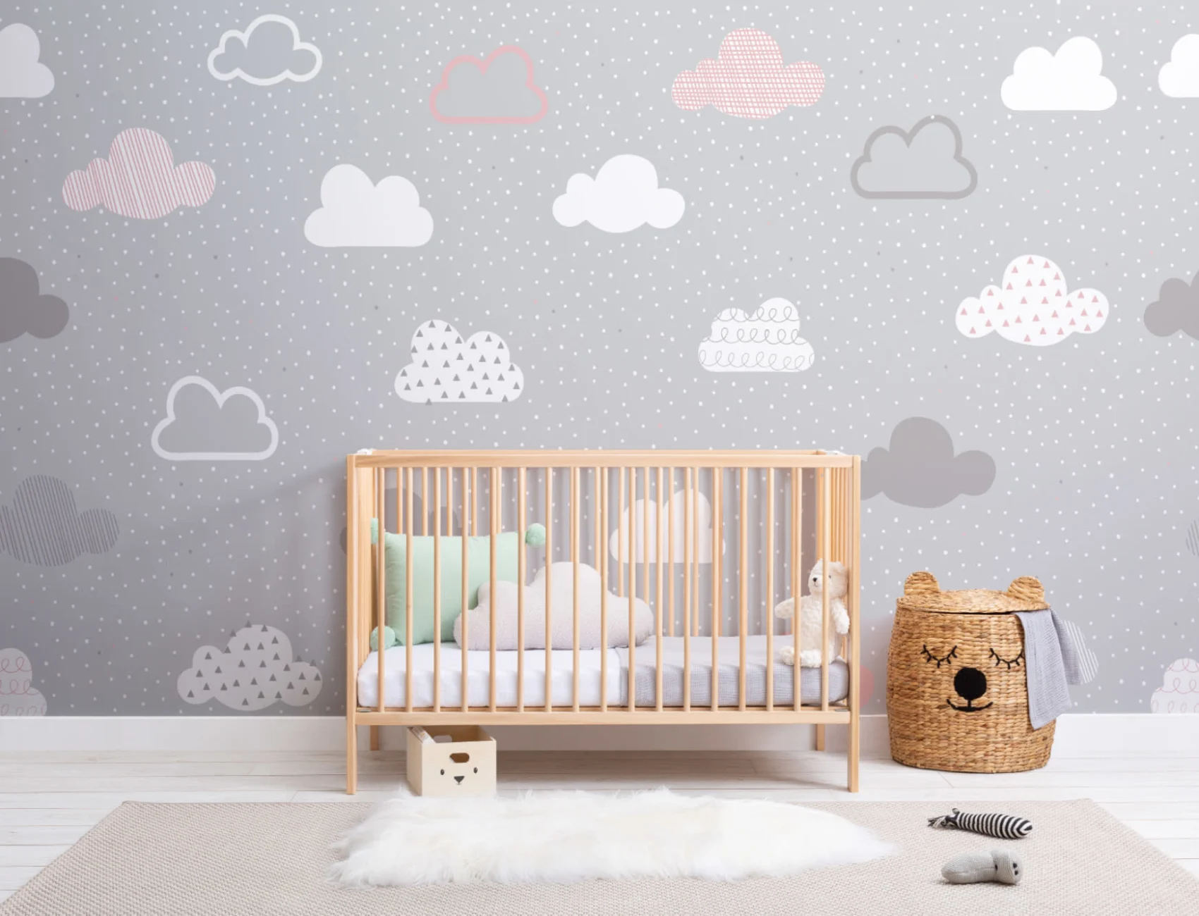 Pink & Gray Clouds Pattern Wallpaper Mural