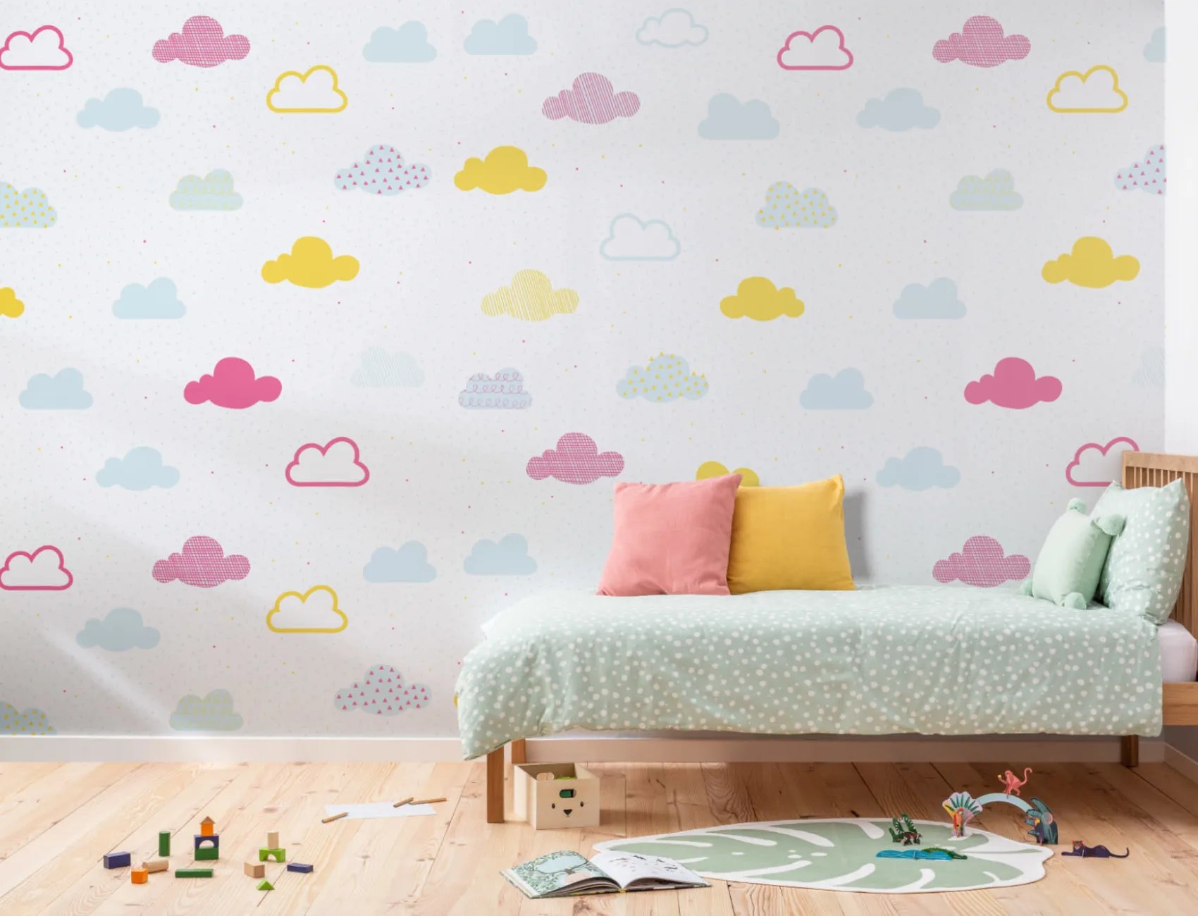 Bright Pastel Cloud Pattern Wallpaper Mural