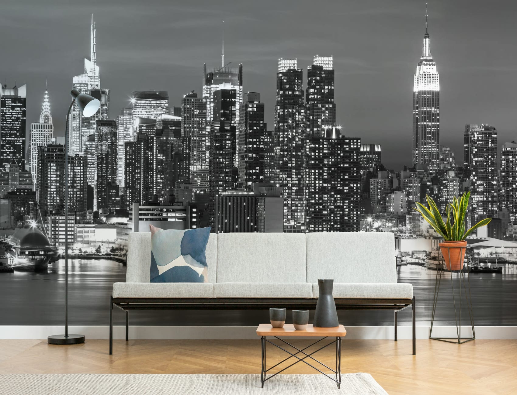 Grayscale New York Landscape Wallpaper Mural