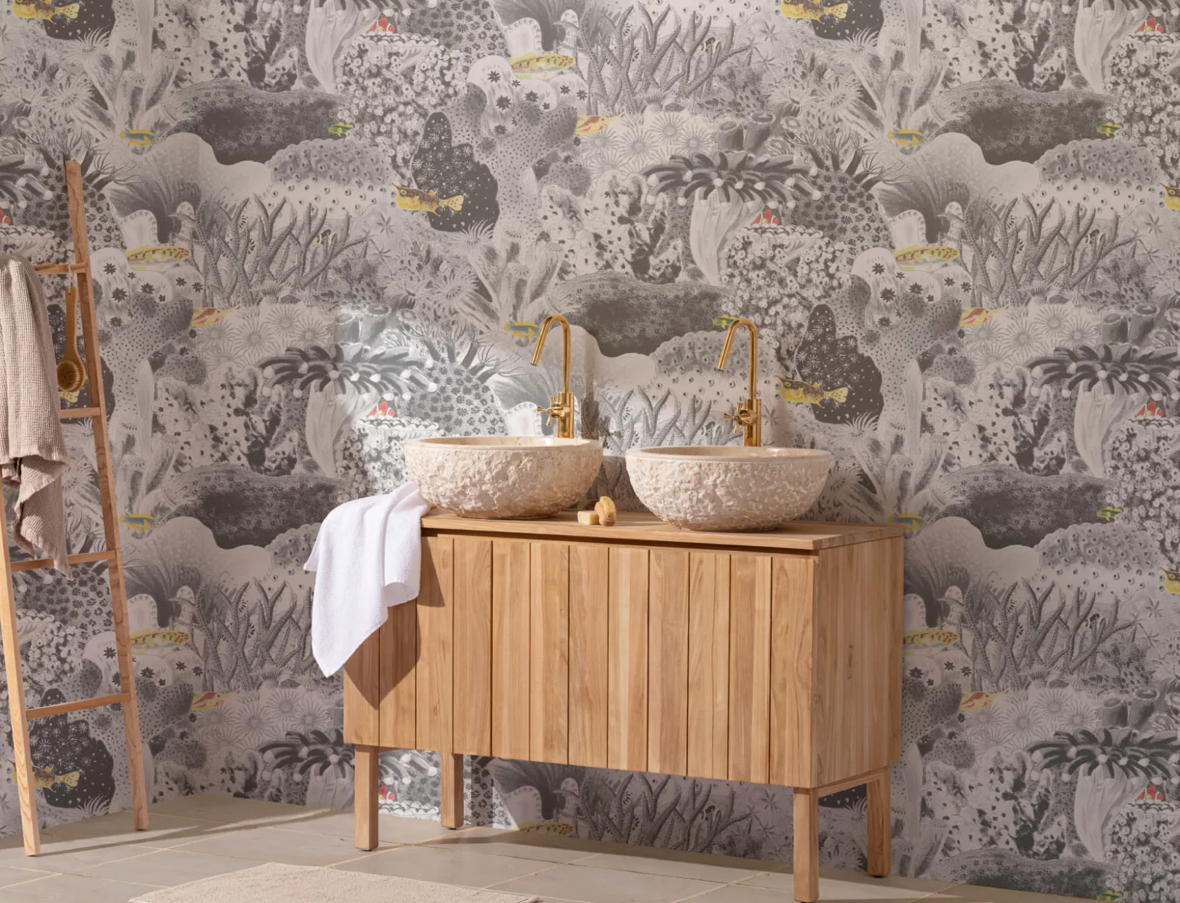 Gray Vintage Illustrations Marine Plants Mural