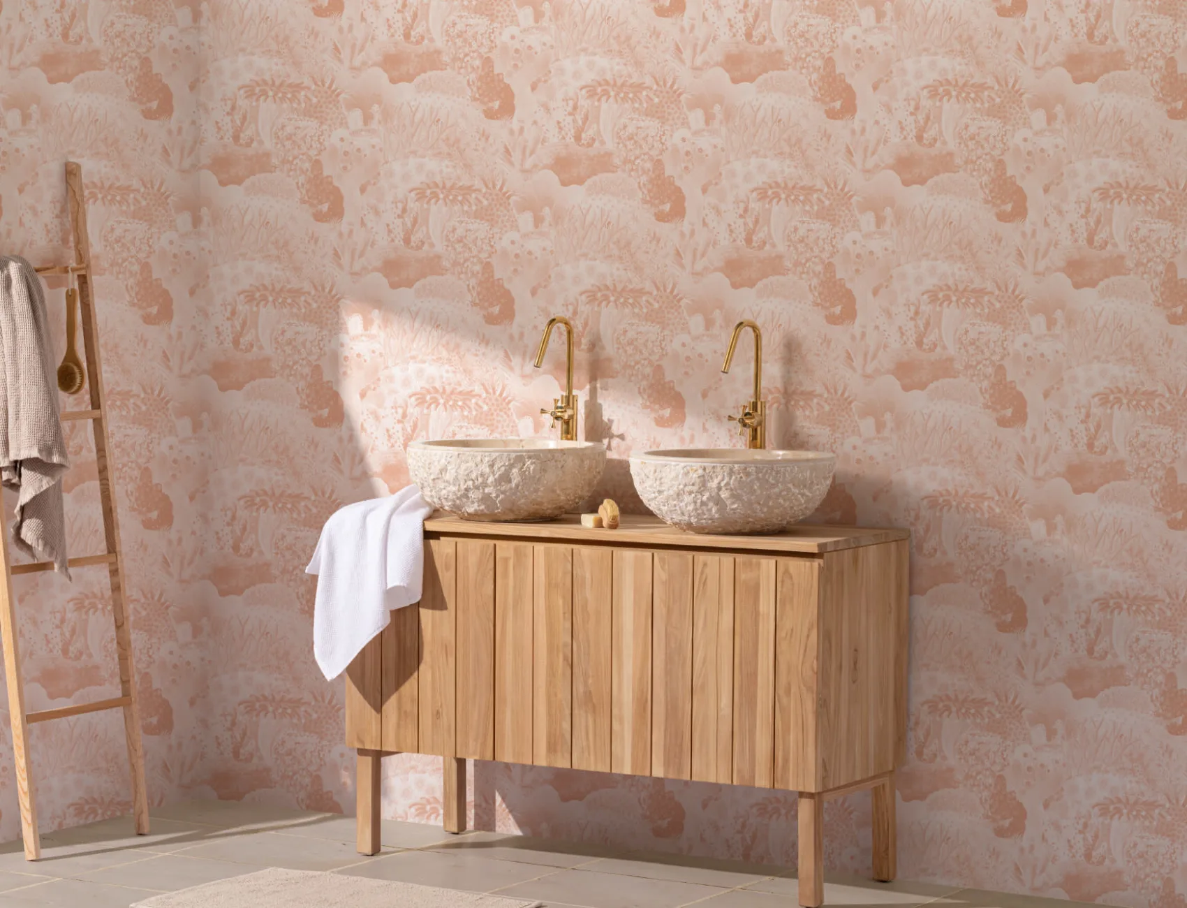 Peach Vintage Illustrations Marine Life Wallpaper