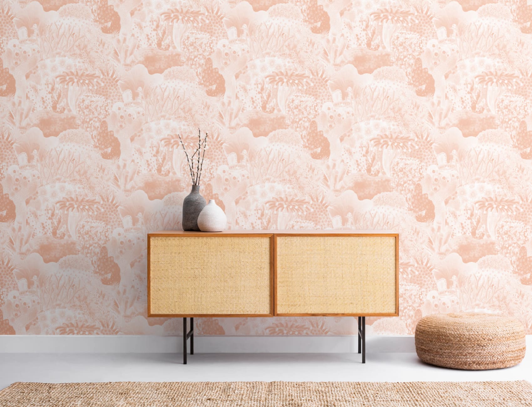 Peach Vintage Illustrations Marine Life Wallpaper
