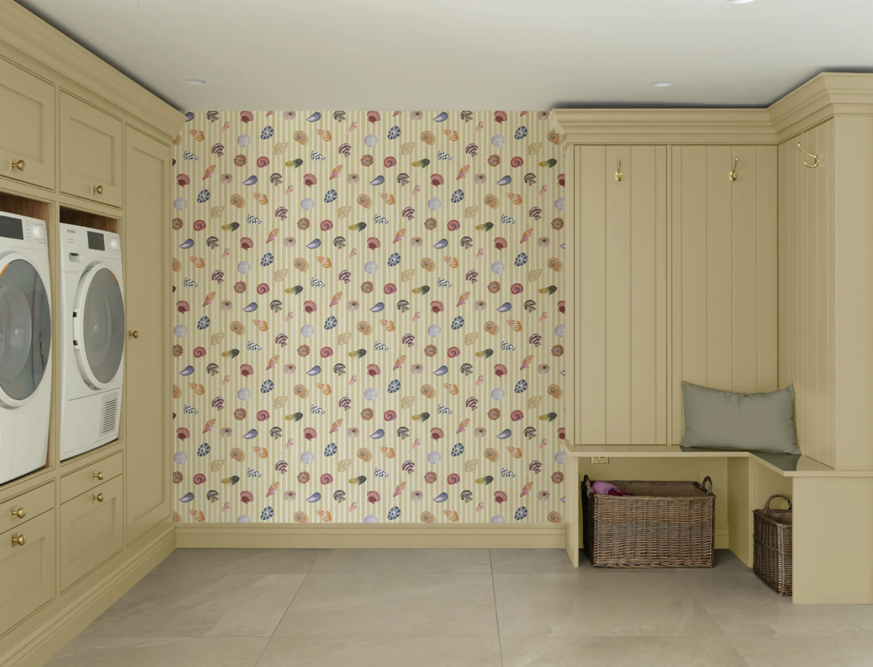 Yellow Nautical Shell Pattern Mural Decor Delight