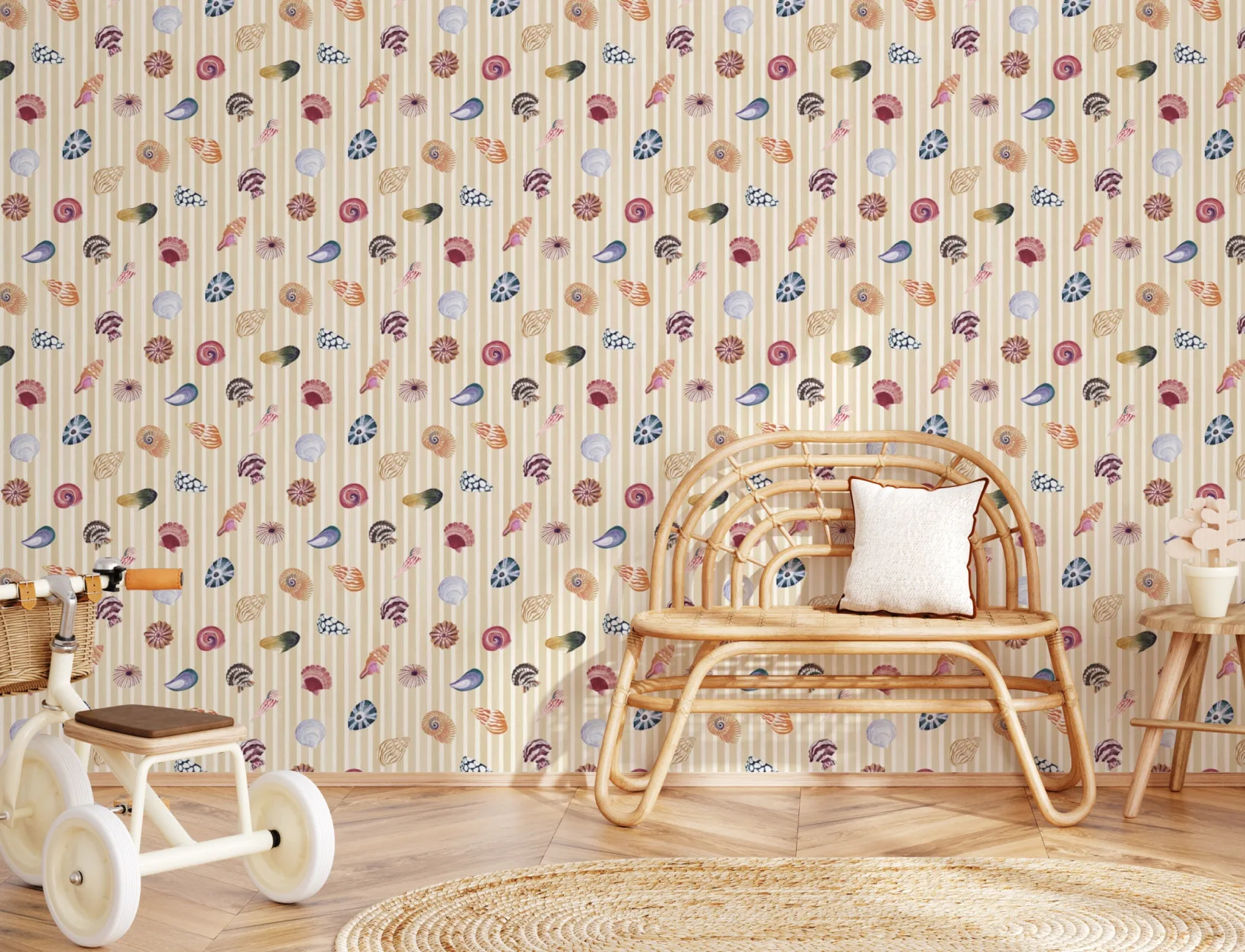 Yellow Nautical Shell Pattern Mural Decor Delight