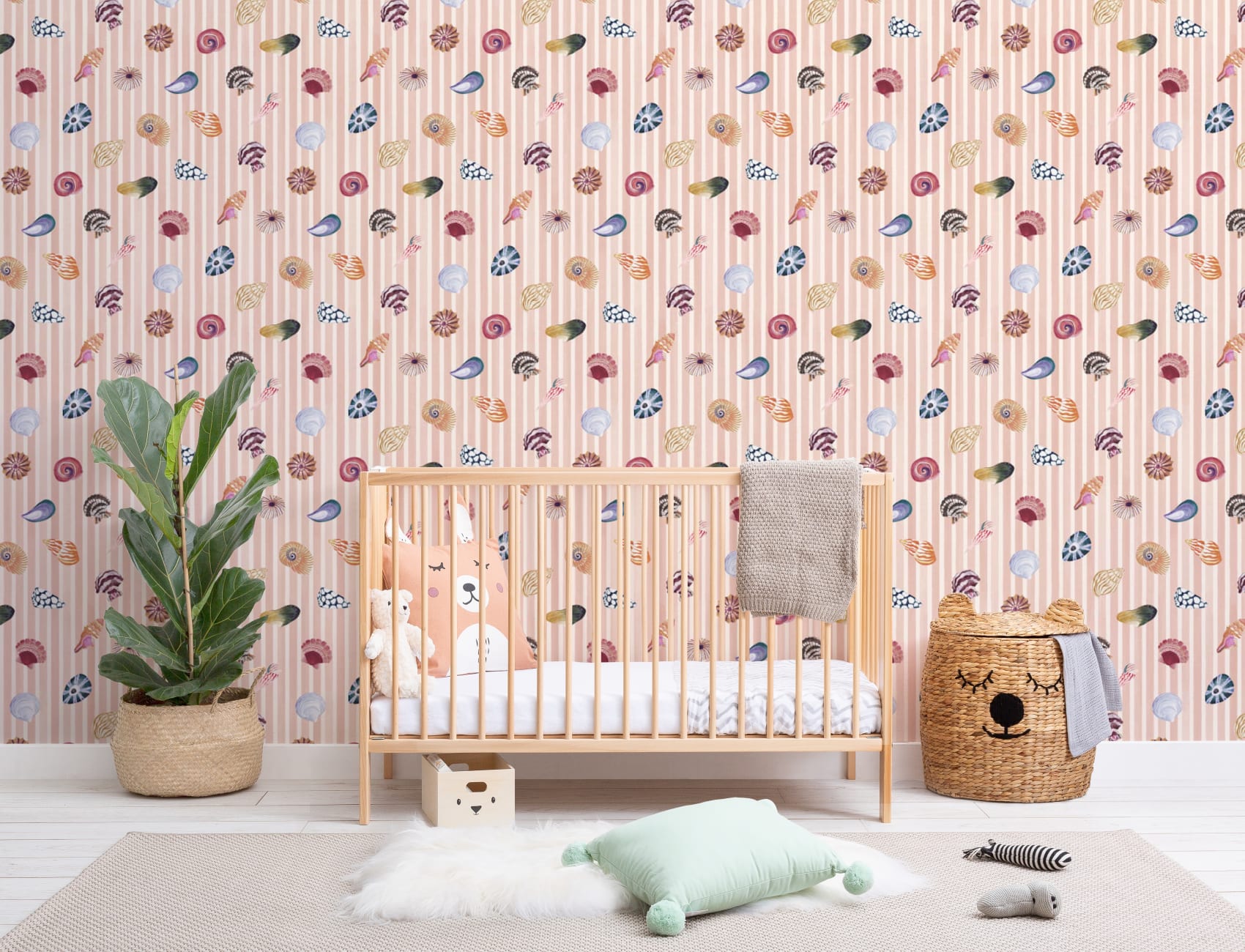 Pink Coastal Shell Pattern Wall Mural
