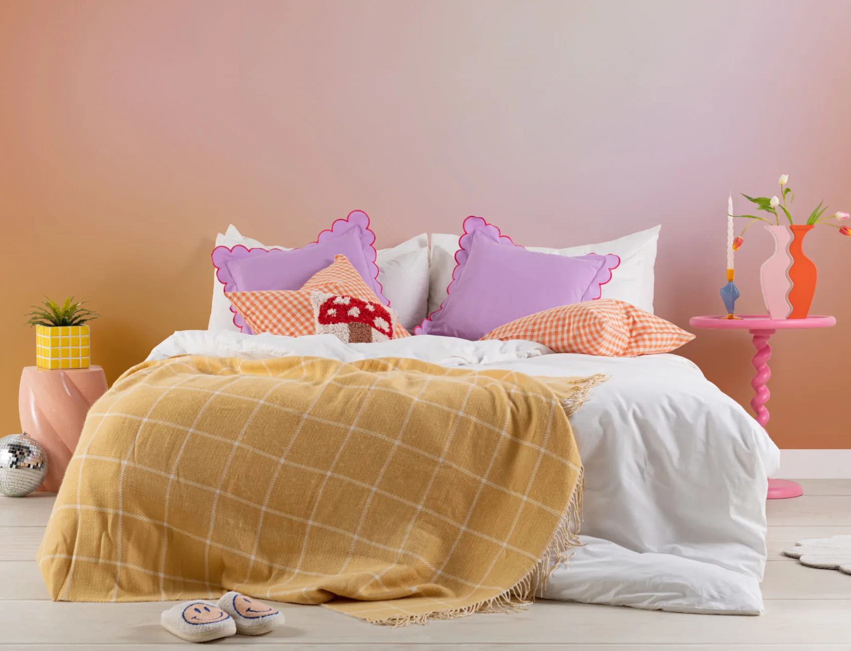 Oranje en Roze Ombre Behang Muurschildering