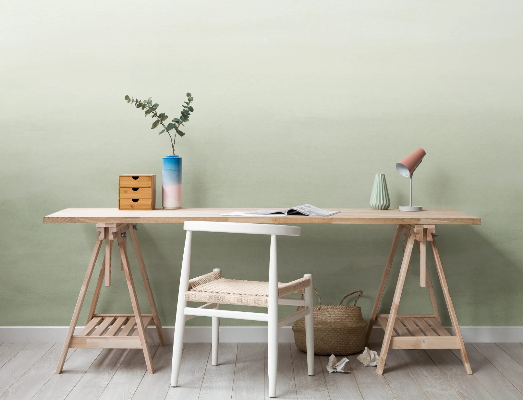 Green Watercolor Ombre Wall Mural